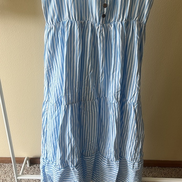 brovave Striped Blue Sleeveless tiered Midi Dress - Picture 7 of 12